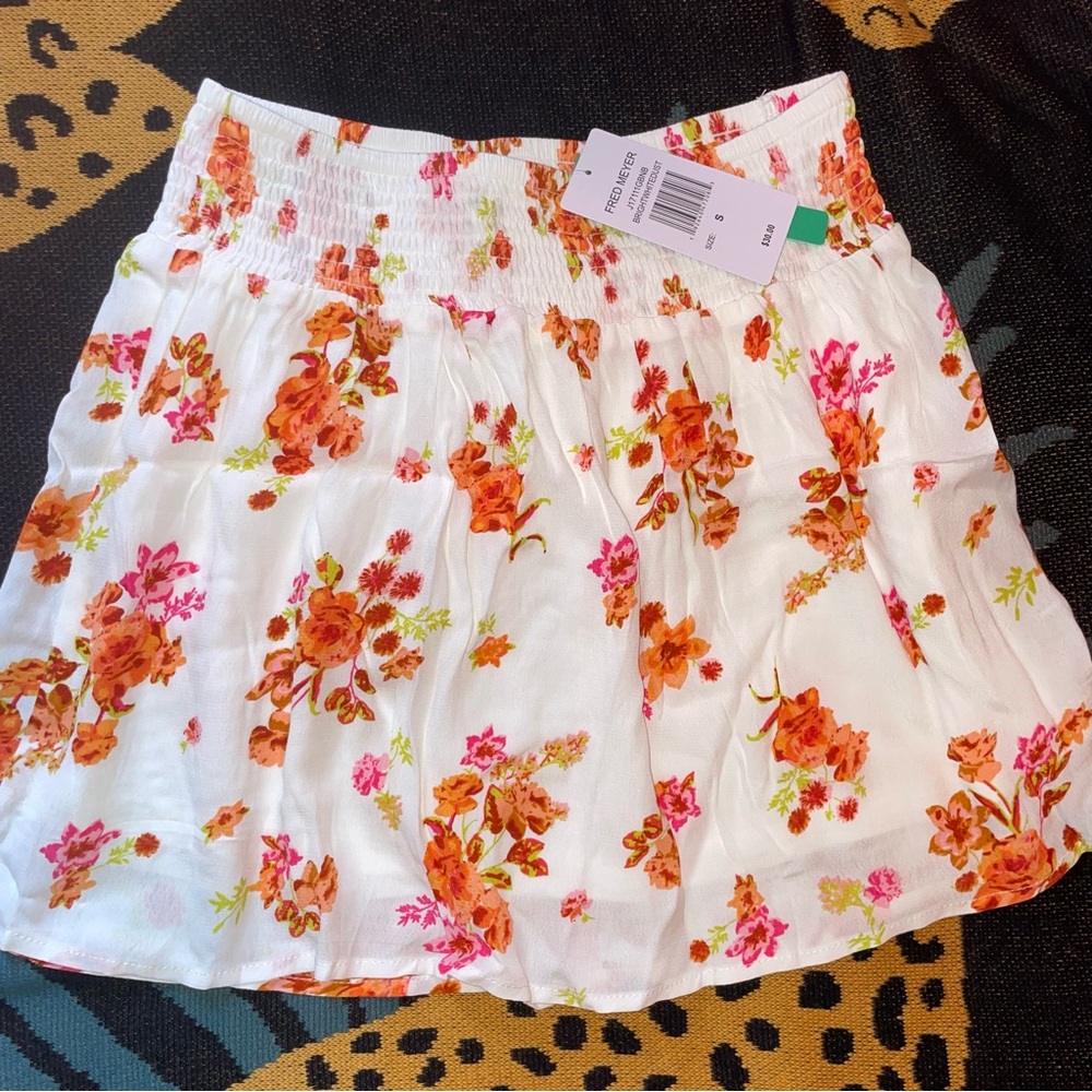 Floral White and Orange Women's Skirt